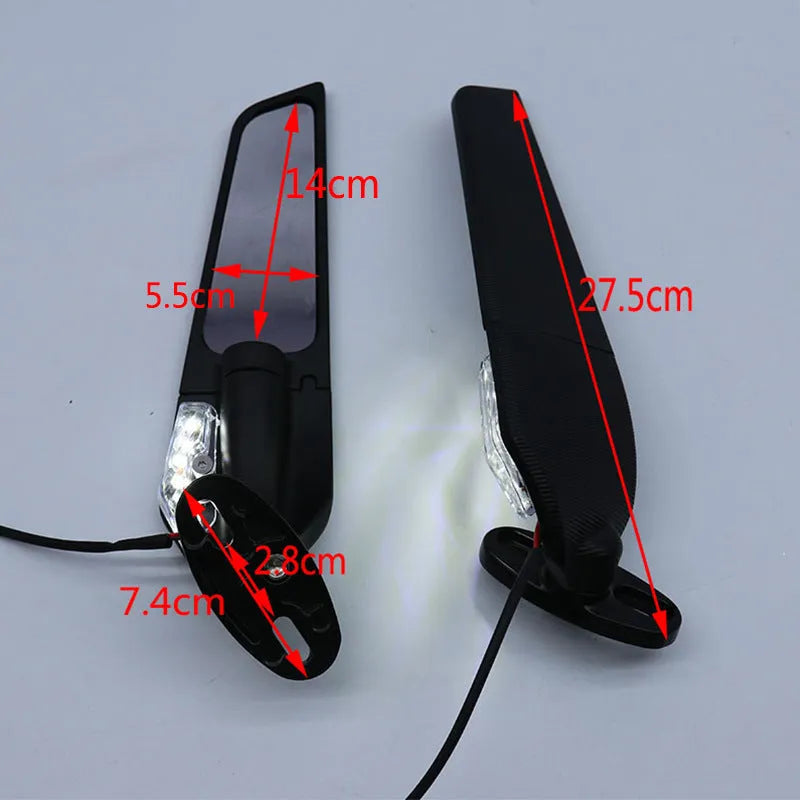 Motorcycle rearview mirror spoiler with integrated yellow light, aluminium alloy construction, convex white glass lens