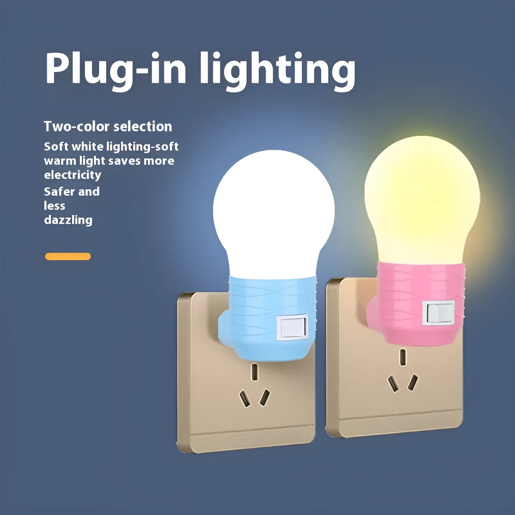 Plug-in bedside baby night feeding lamp in white, blue, or pink shell with round modern design