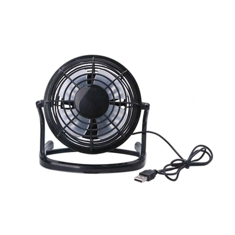 Black and white mini portable USB fan with adjustable angle for laptop and desktop cooling