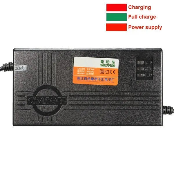Black 72V20AH electric car charger with 2.5A output and compact 165mm design for lead-acid batteries