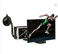 Black mobile phone screen magnifier with 12-inch acrylic lens on a folding, adjustable stand.