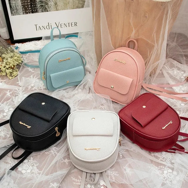 PU women's small backpack shoulder bag in solid colour with zipper closure