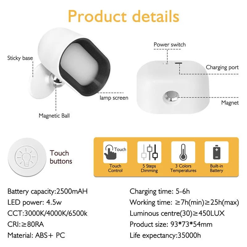 White modern magnetic wall lamp with remote control showing nine colour lighting options