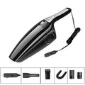 Black and orange car vacuum cleaner with cigarette lighter plug showing 120W power rating