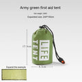 Portable orange disaster relief tent with sleeping bag and emergency blanket for emergency shelter