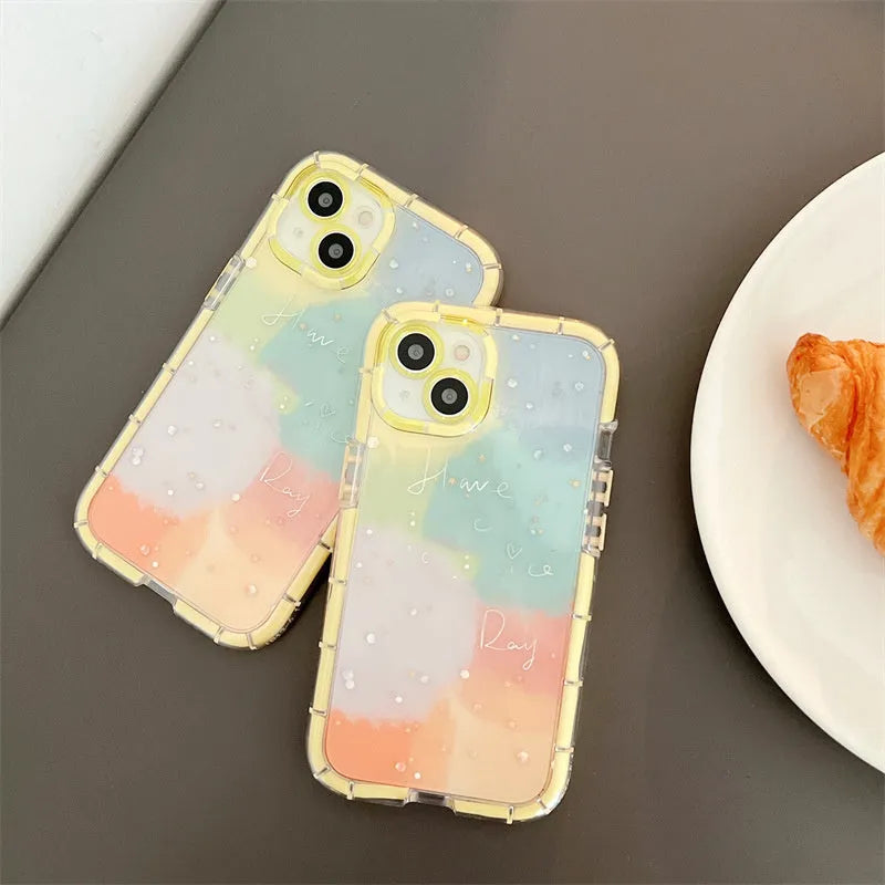 Minimalist contrast colour silicone phone case for iPhone 14 with a yellow edge.