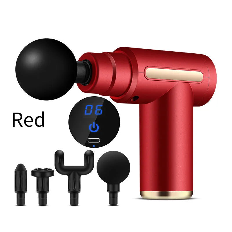 Green rechargeable mini fascia gun electric handheld massager for muscle fitness and neck relief