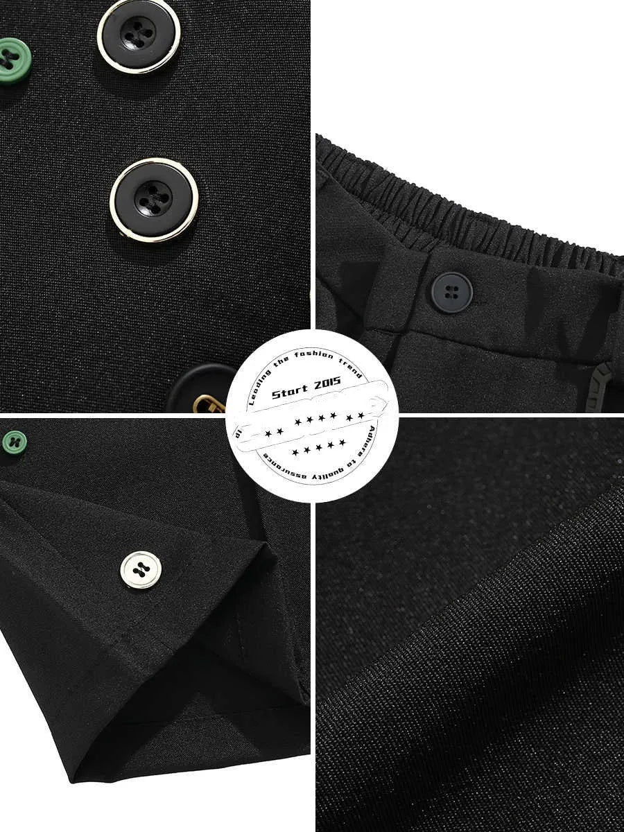Men's black loose-fit semi-elastic casual shorts with button and zip fly, shown above the knee.