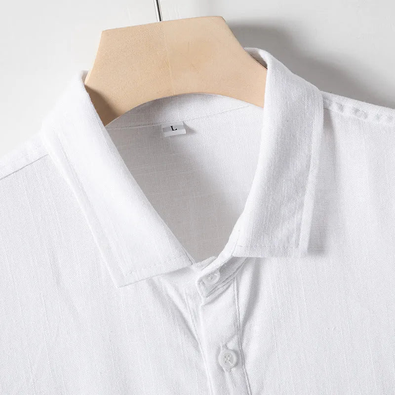 Men's loose fit linen blend t-shirt in solid colour on hanger