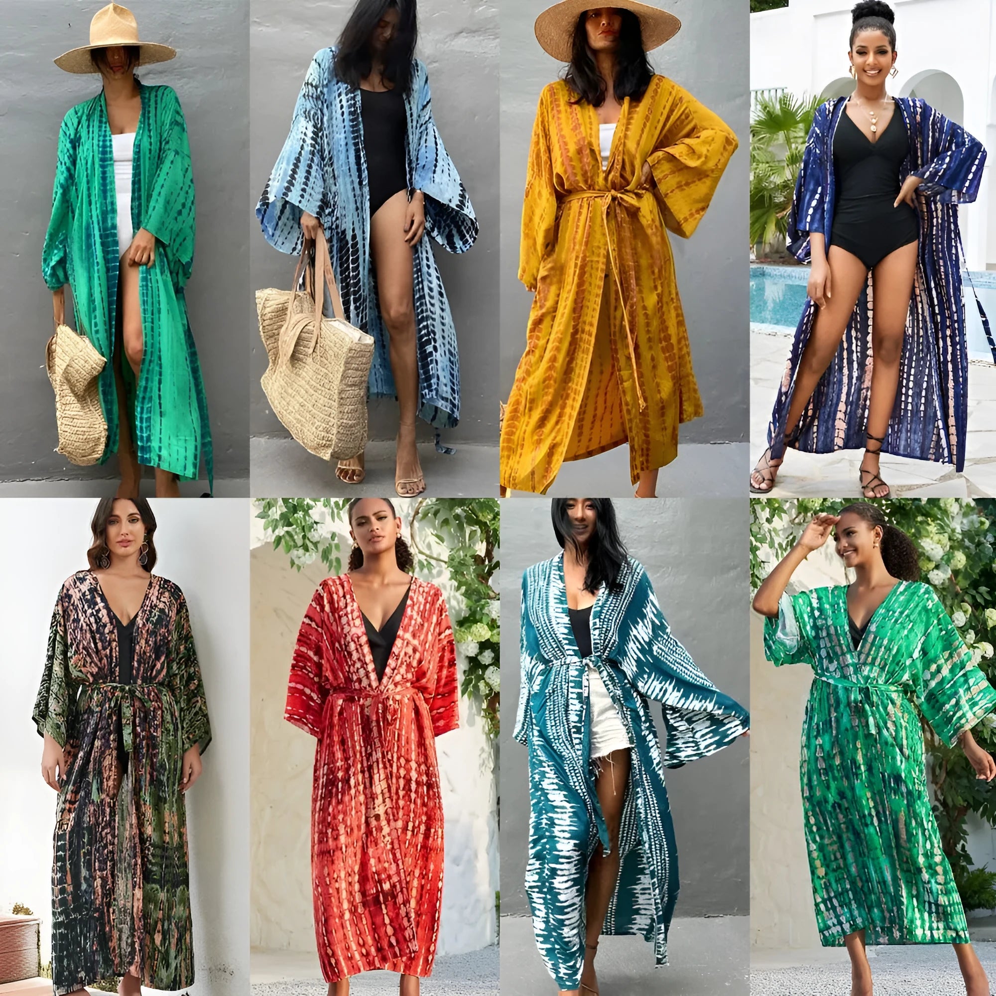 Printed cotton beach cover-up blouse with loose fit and long length for sun protection