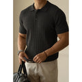Men's short sleeve business commute top in khaki colour with four-fabric blend construction