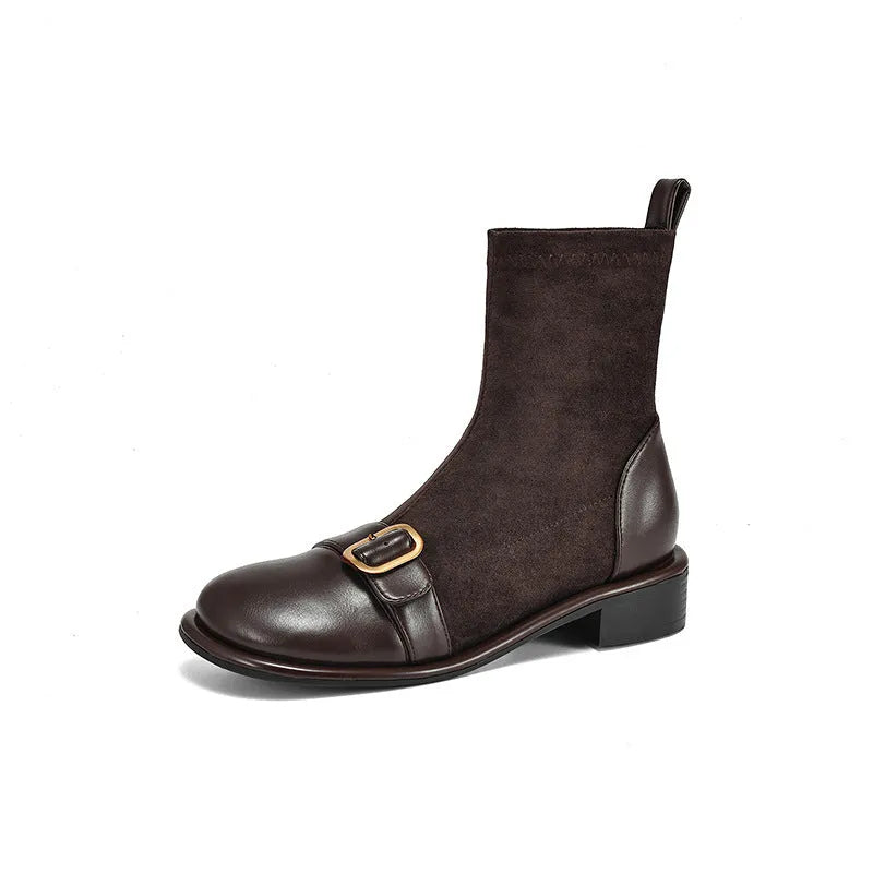 Women's black casual ankle boots with lace-up front and low rubber heel