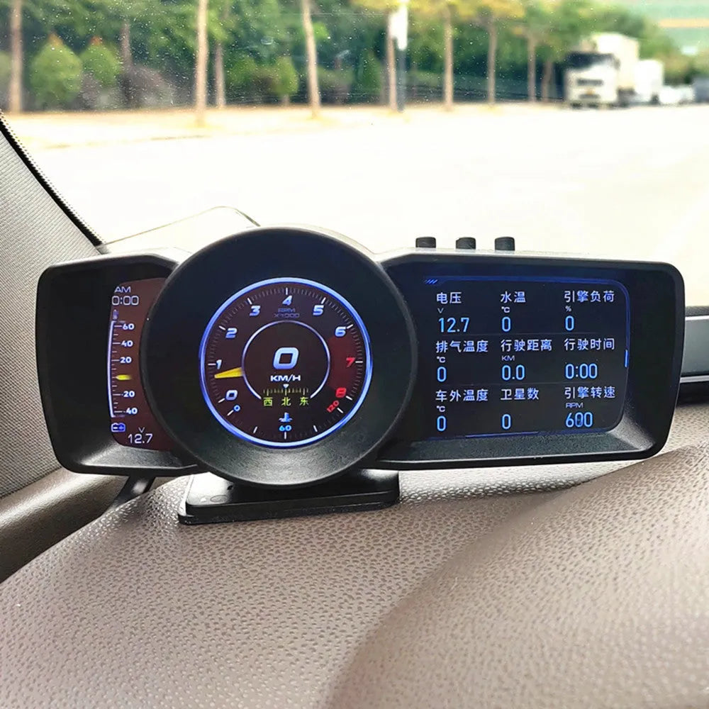 A600 GPS car navigation monitor with OBDII connector and multilingual display options