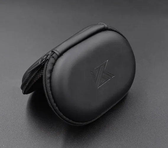 Black oval leather earphone storage pouch for compatible headphone models.
