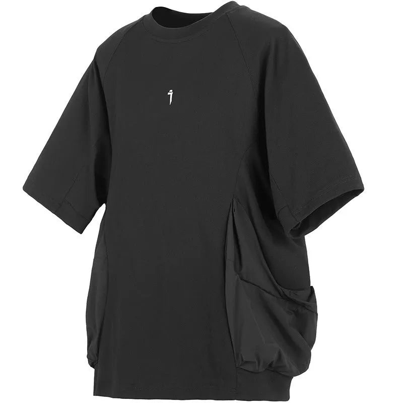 Men's loose casual cotton T-shirt with big pockets in black or grey colour options
