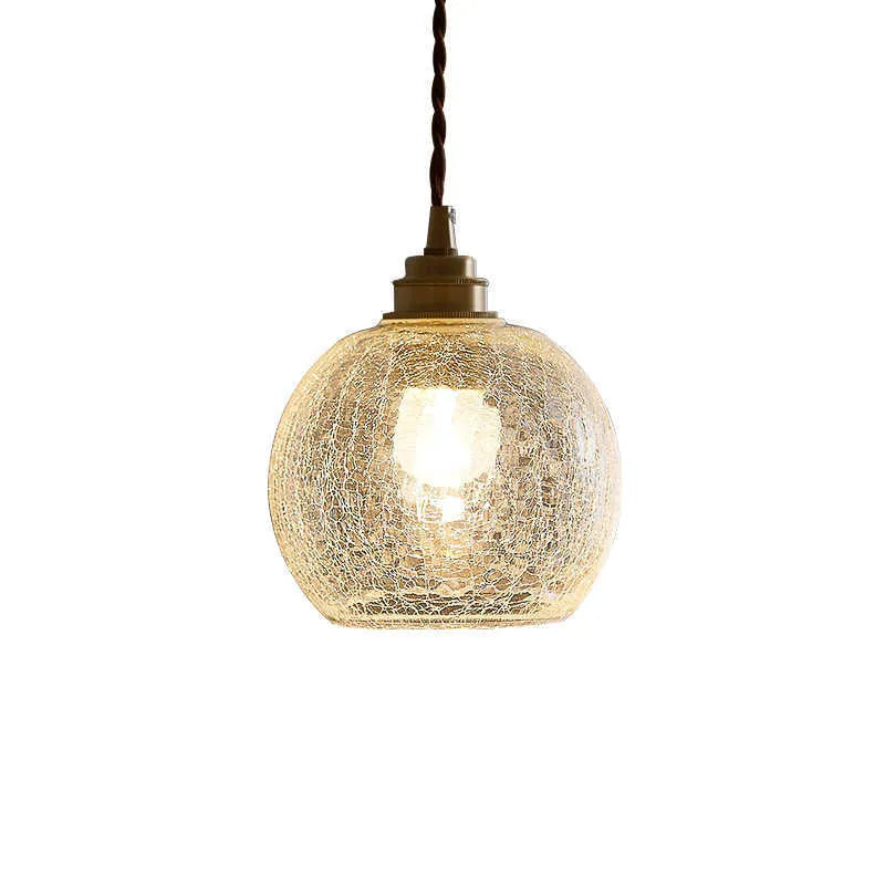 Brass electroplated copper chandelier with glass ball shade measuring 17.5cm diameter