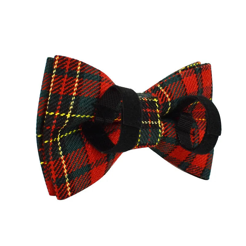 Christmas plaid pet collar and rope lead suit with green background, bow, dog vest, and optional bag
