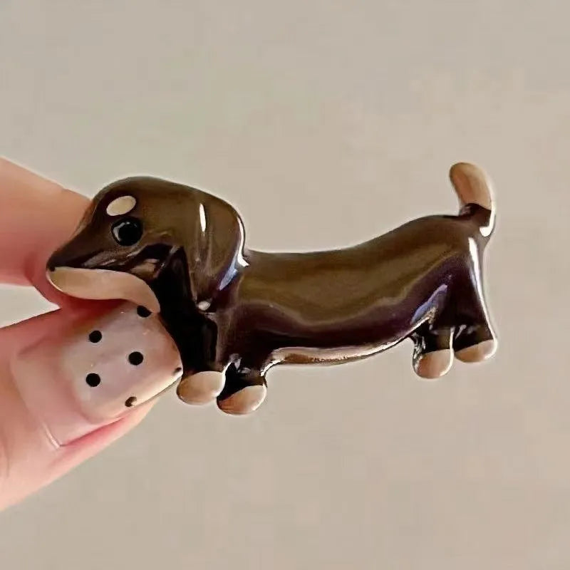 Dachshund dog hair barrettes with electroplated finish and delicate styling