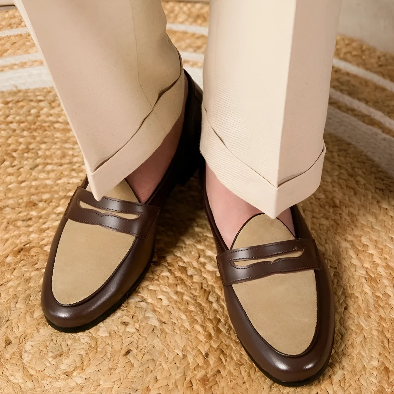 Coffee grey suede leather loafers with rubber sole and slip-on design