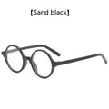 Retro round glasses with no diopters in bright black, sand black, tofu pudding, and transparent grey colours