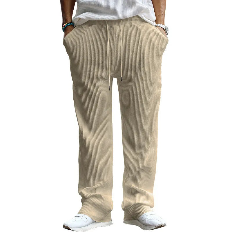 Men's loose fit high waist straight leg casual trousers in a striped pattern
