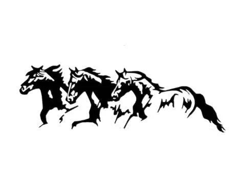 Three horses design vinyl car decal sticker, 25cm long, in black, white, red, or blue.