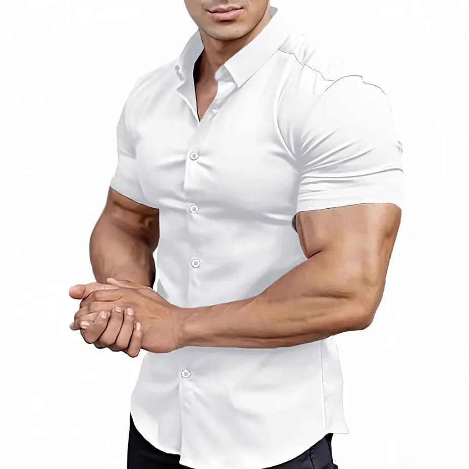 Men's casual short sleeve printed shirt with collar in multiple colour options