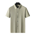 Men's plus-sized striped cardigan shirt in loose fit with square collar design