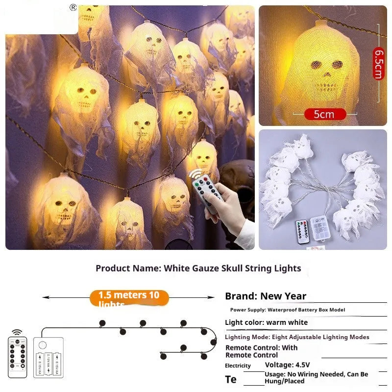 Halloween battery-powered coloured LED light strings for indoor wall decoration in two length options