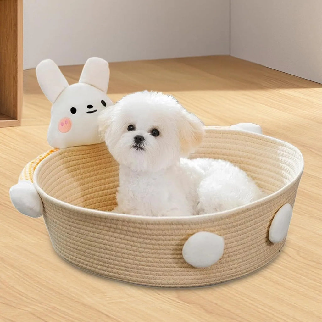 Woven cotton rope cat bed with scratching board in bear design