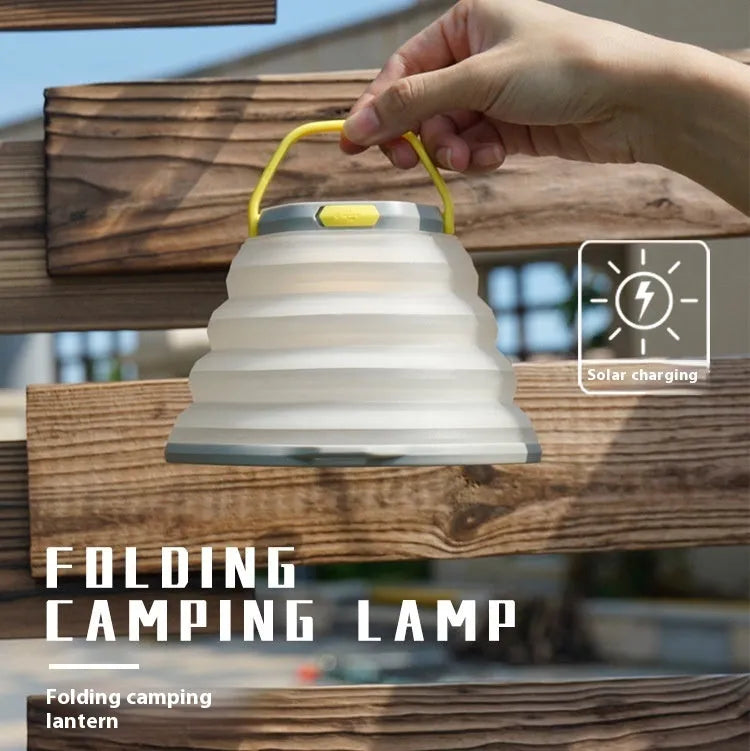 White camping lamp with a single-key switch, designed for large-capacity tent and outdoor lighting.