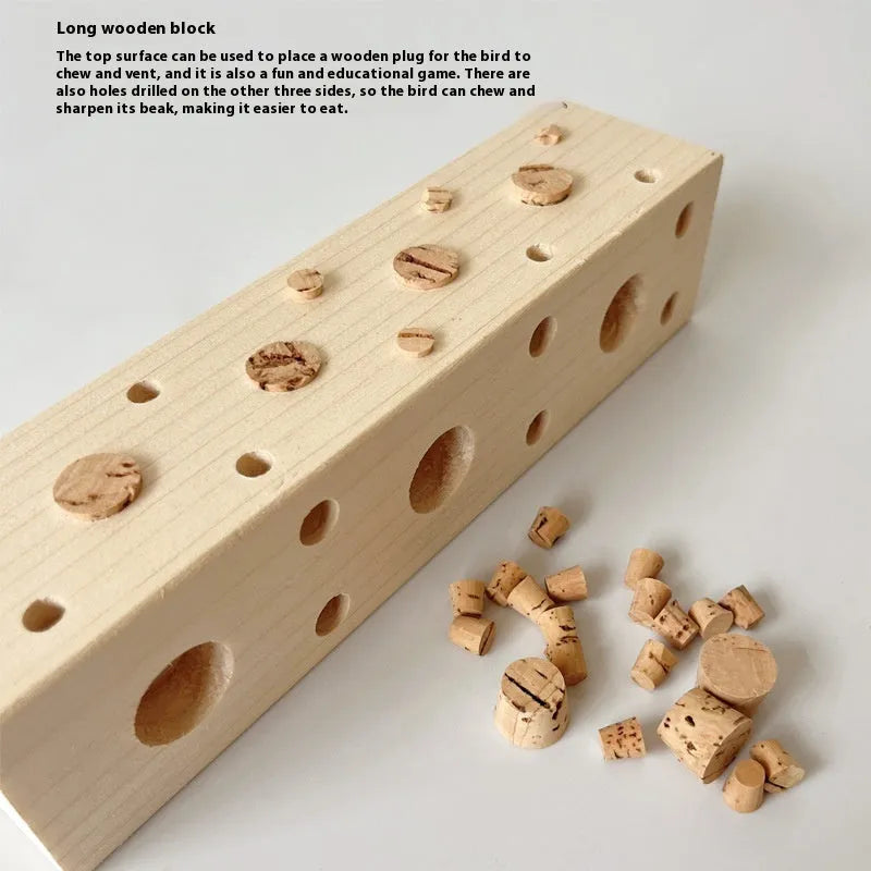 Parrot educational toy for gnawing wood with wooden plugs, available in bulk or bagged and long or short specification.