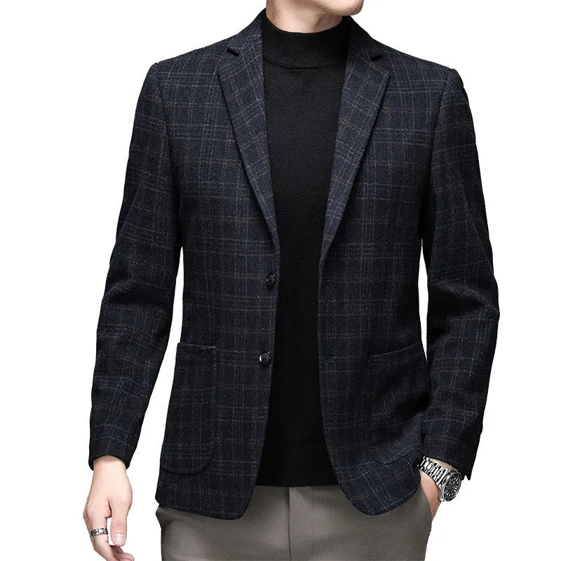 Men's solid colour thick woolen casual winter jacket with loose fit and long sleeves