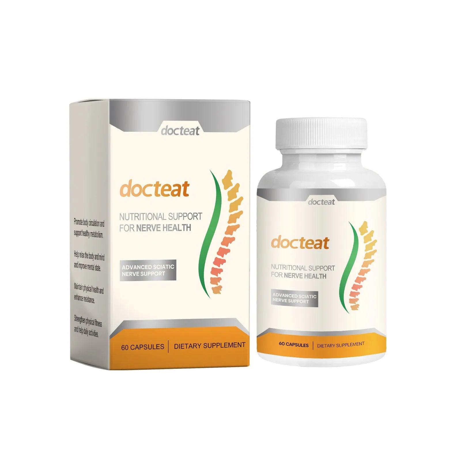 DOCTEAT body care adhesive wrap kit bottle containing 60 capsules for joint comfort