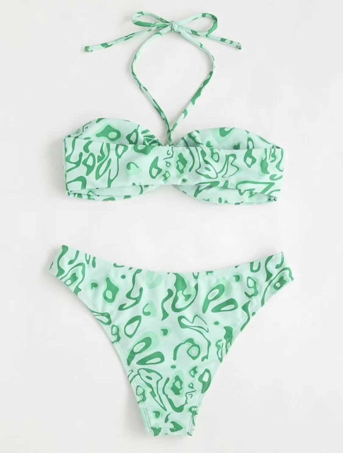 Women's floral bandeau bikini swimsuit in blue with split hipster design