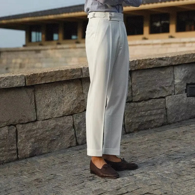 Men's slim fit straight leg trousers in chemical fibre blend fabric for business formal wear