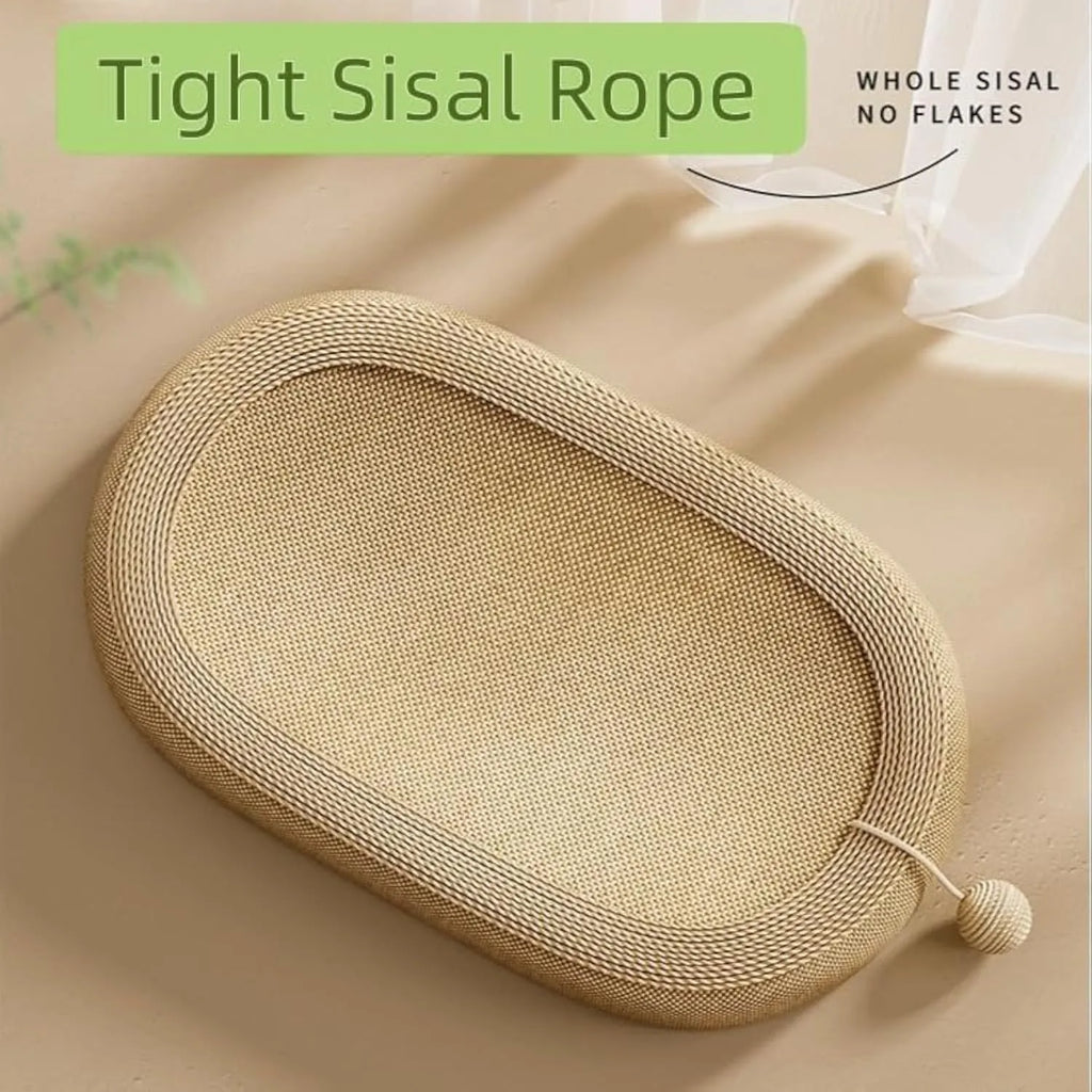 Extra large sisal cat scratching board with integrated raised lounging platform for cats