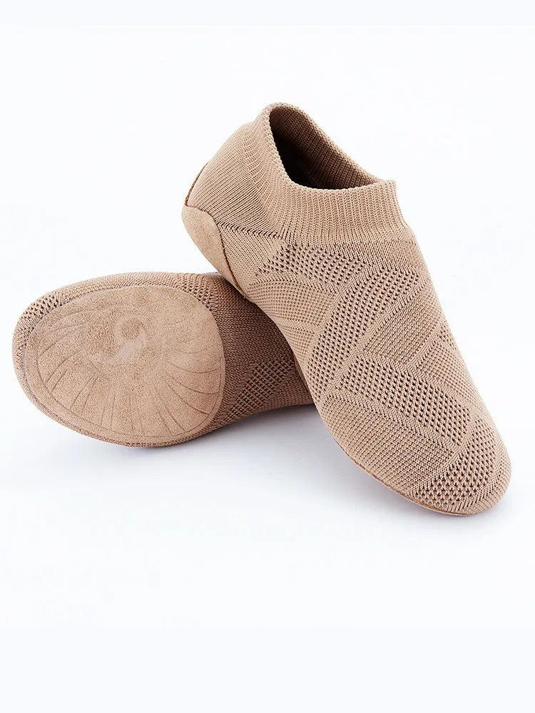 Camel colour Latin dance shoes with cotton mesh upper and leather sole