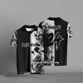 Black loose fit short sleeve t-shirt with a 3D digital printed design on the front.