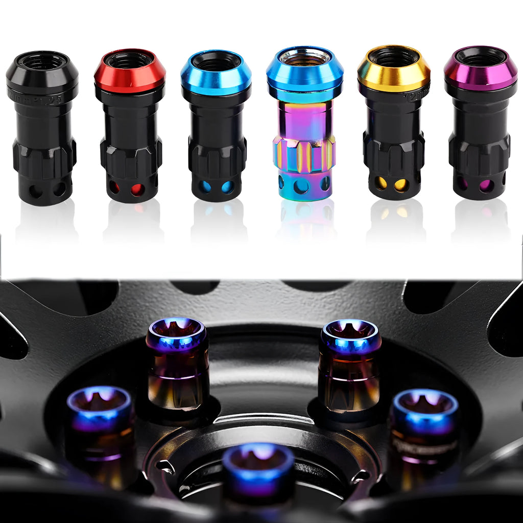 Forged aluminium alloy wheel hub nuts in multiple colours with M12 thread specifications
