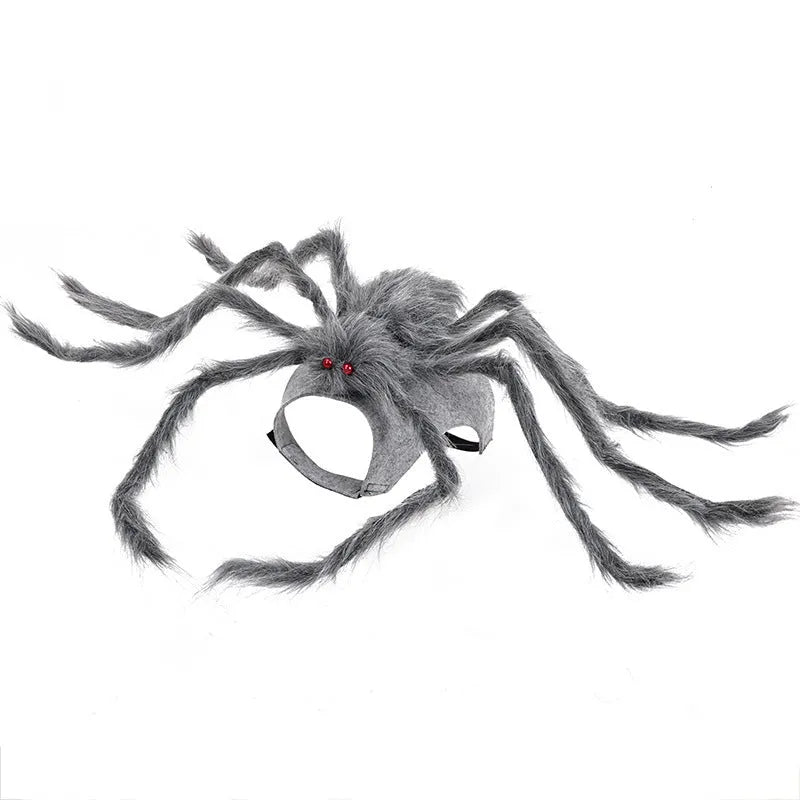 Halloween spider costume for dog or cat in black and purple colours with stretchy polyester fabric