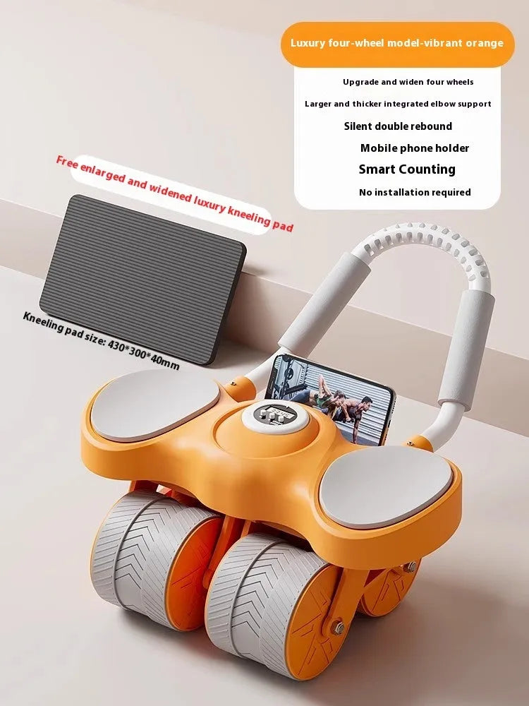Abdominal wheel exercise equipment with automatic rebound system and elbow support options