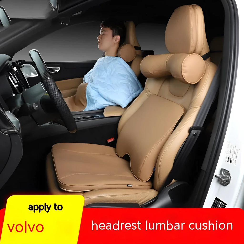 Volvo-style car headrest and neck pillow set with lumbar support in minimalist design