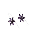 Purple flower retro alloy drop earrings with silver-tone electroplated finish