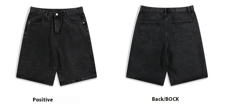 Men's light blue straight-leg denim shorts with five pockets on a mid waist.
