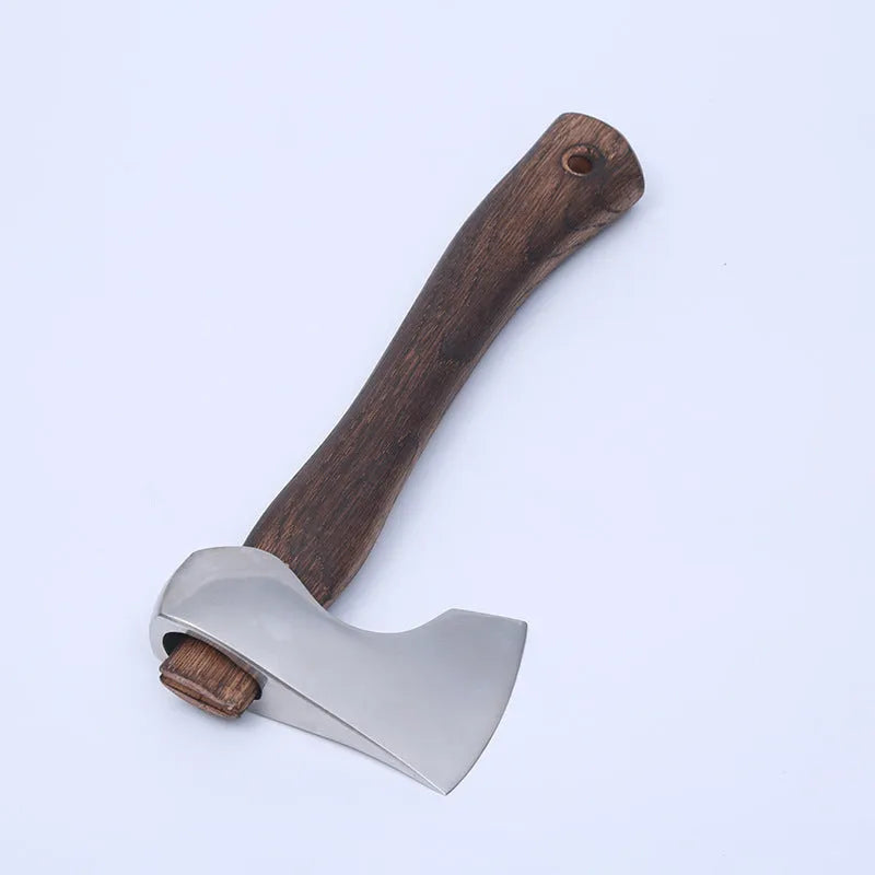 Camping axe with high carbon steel head and wooden handle for outdoor wood chopping
