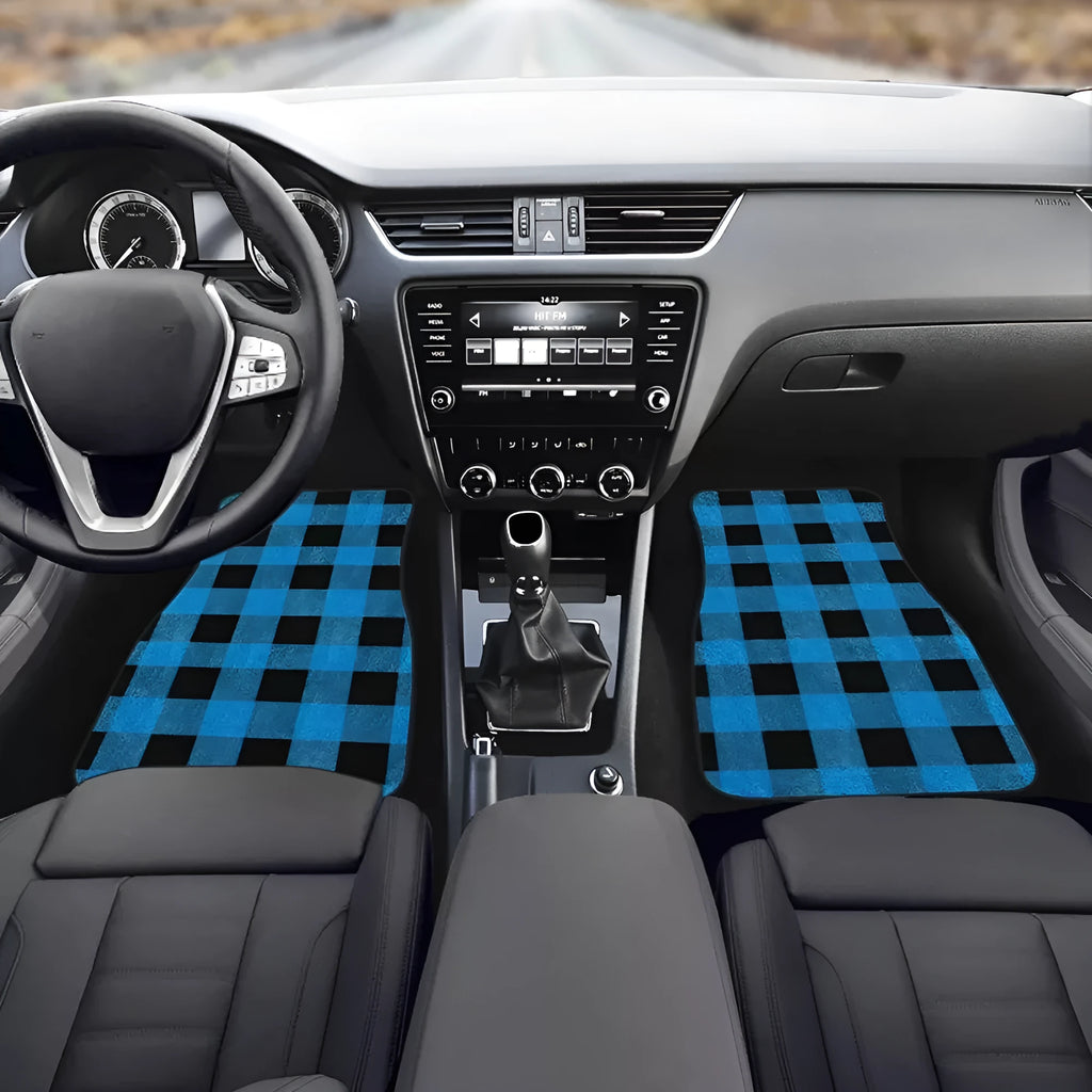 Black printed rubber car floor mat set showing textured surface and 20mm thick edge.