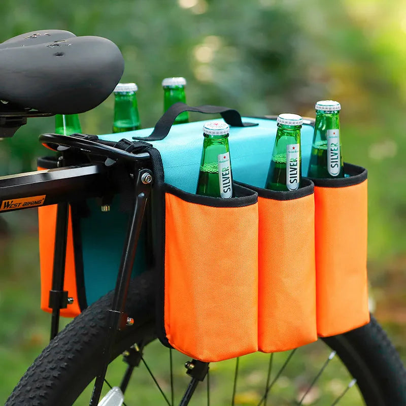 Black bicycle double-sided drink storage bag mounted on bike frame