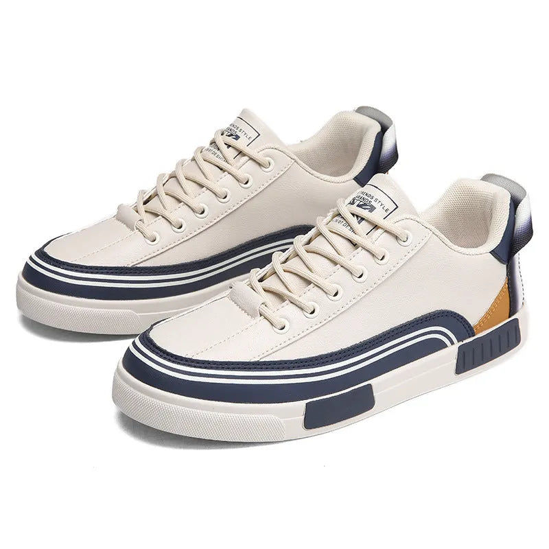 Men's breathable mesh and canvas casual shoes in white and green with flat heel and round toe design