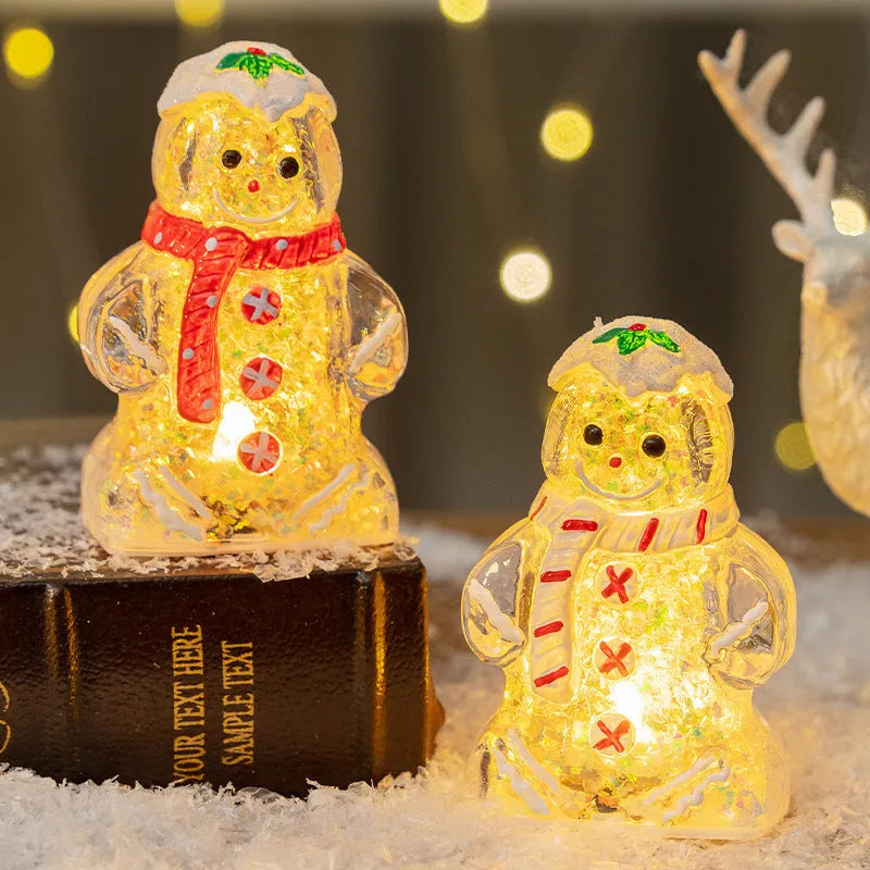 Glowing gingerbread man and snowman Christmas ornament with a choice of coloured scarves.